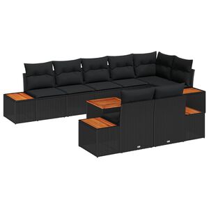 vidaXL Gar&eth;s&oacute;fa sett me&eth; p&uacute;&eth;i me&eth; geymslu 8 pcs Svartur P&oacute;l&yacute;rattan