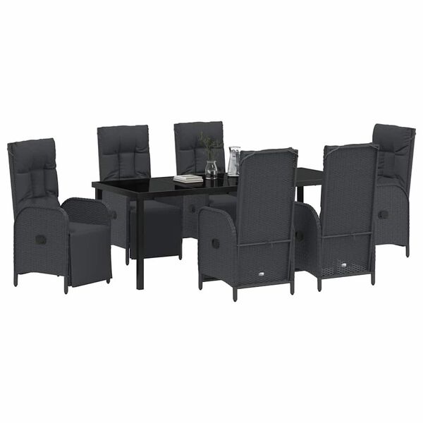 vidaXL Gar&eth;ur bor&eth;sett me&eth; p&uacute;&eth;i 7 pcs Svartur p&oacute;l&yacute;rattan