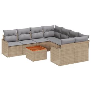 vidaXL Gar&eth;s&oacute;fa sett me&eth; geymslu 9 pcs Beige og lj&oacute;sgr&aacute;r p&oacute;l&yacute;rattan