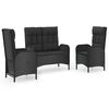 vidaXL 3 Hluta Gar&eth;bor&eth;stofusett me&eth; Sessum Svart P&oacute;l&yacute;rattan