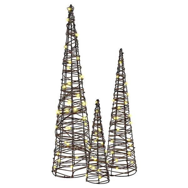 vidaXL Jólatré með 90 LED 3 pcs Hlýr hvítur 20 x 20 x 80 cm Rattan