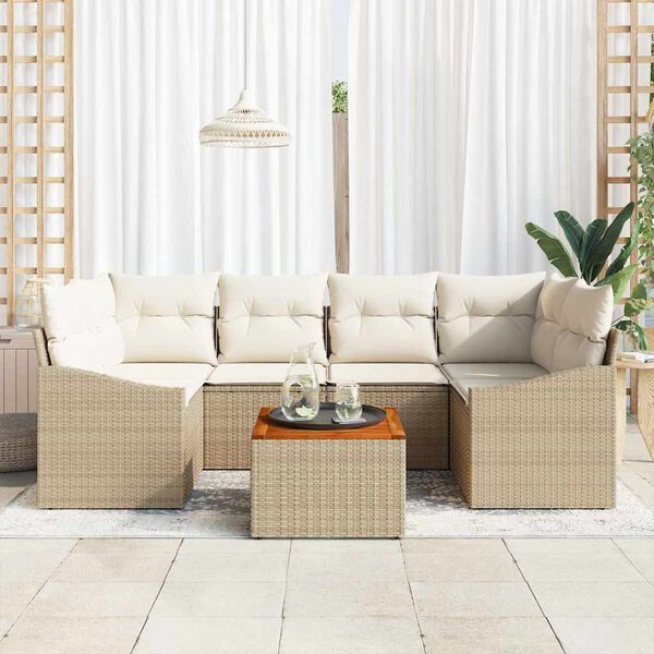 vidaXL Gar&eth;s&oacute;fa sett me&eth; geymslu 7 pcs Beige og krem p&oacute;l&yacute;rattan
