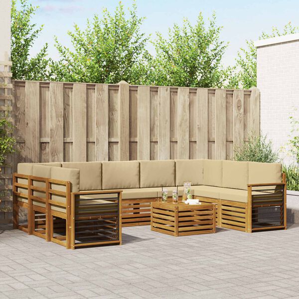 vidaXL S&oacute;fasett me&eth; p&uacute;&eth;i 10 pcs N&aacute;tt&uacute;rulegt og B&eacute;ig Hrein akas&iacute;utr&eacute;