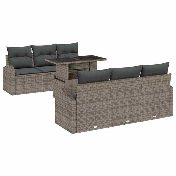 vidaXL Garðsófa sett með púði 7 pcs Grár Poly rattan