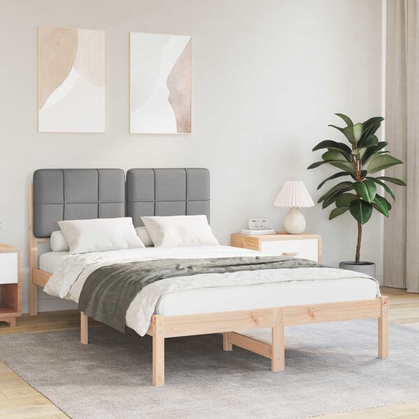 vidaXL Rúmfótur með klæððum höfðagafli Ljósgrár 120 x 190 cm