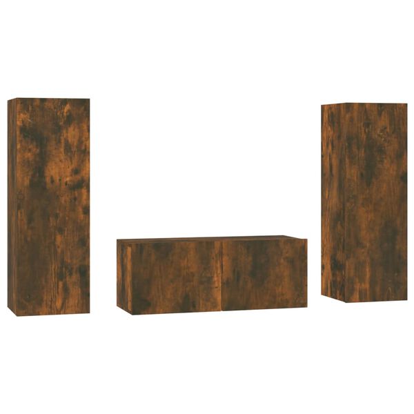 vidaXL 3 hluta Sj&oacute;nvarpssk&aacute;pasett Reyklitu&eth; Eik Samsettur Vi&eth;ur