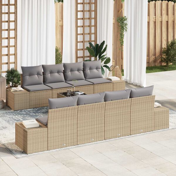 vidaXL Gar&eth;s&oacute;fa sett me&eth; p&uacute;&eth;i 7 pcs Beige og lj&oacute;sgr&aacute;r p&oacute;l&yacute;rattan