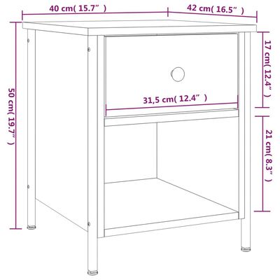 vidaXL Náttborð 2 stk. Sonoma Eik 40x42x50 cm Samsettur Viður