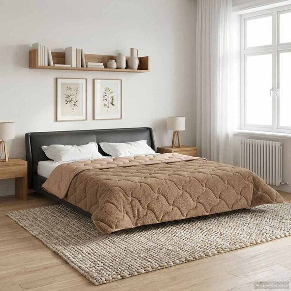 vidaXL Full &aacute;rs d&yacute;na M&oacute;gr&aacute;r 220 x 260 cm Microfiber og Teddy f&oacute;&eth;ri&eth;