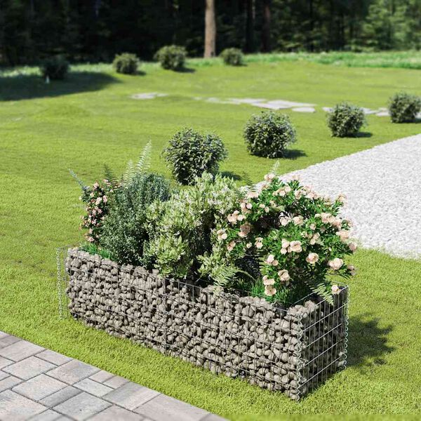 vidaXL Gabion Grj&oacute;tkassi Upph&aelig;kka&eth; Bl&oacute;maker S&iacute;nkh&uacute;&eth;a&eth; St&aacute;l 180x50x50cm