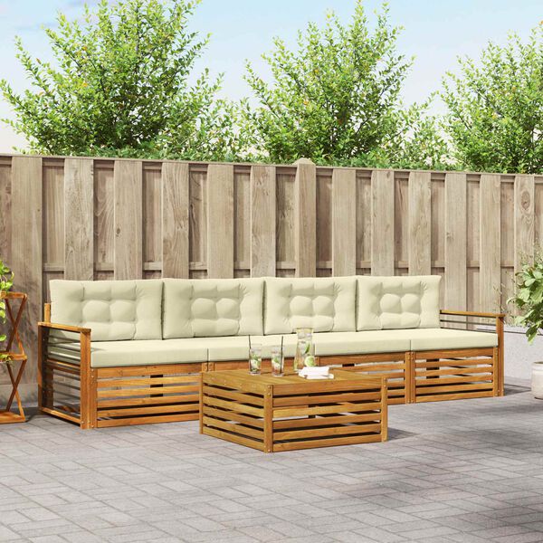 vidaXL &Uacute;ti s&oacute;fasett me&eth; p&uacute;&eth;i 5 pcs N&aacute;tt&uacute;rulegt og Krem