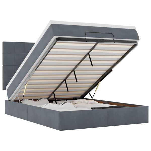 vidaXL Ottoman r&uacute;m me&eth; d&yacute;num og LED d&ouml;kkgr&aacute;um 140x200cm flaueli