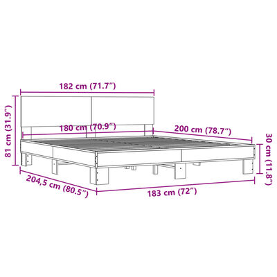 vidaXL Rúmgrind án Dýnu Sonoma Eikarlitur 180x200 cm