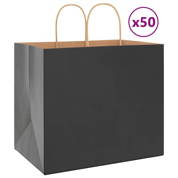 vidaXL Papp&iacute;rspokar 50 stk me&eth; Handf&ouml;ngum Svartir 32x22x28 cm