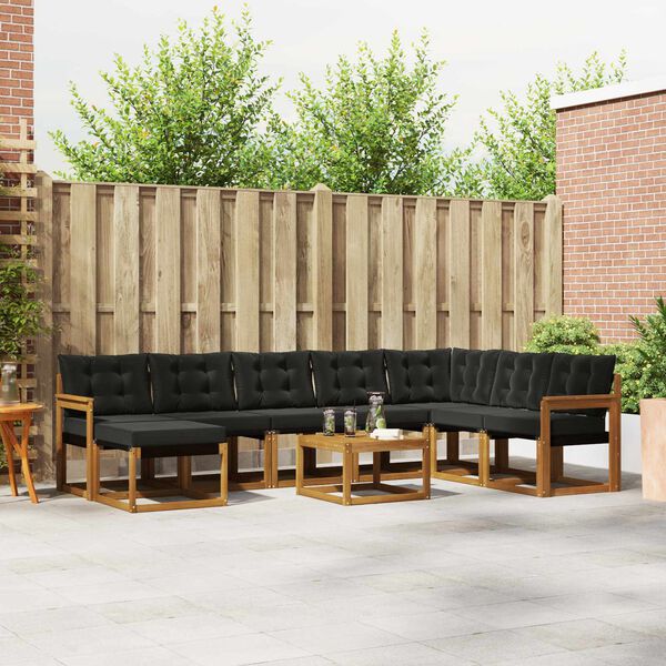 vidaXL &Uacute;ti s&oacute;fasett me&eth; p&uacute;&eth;i 9 pcs N&aacute;tt&uacute;rulegur og svartur