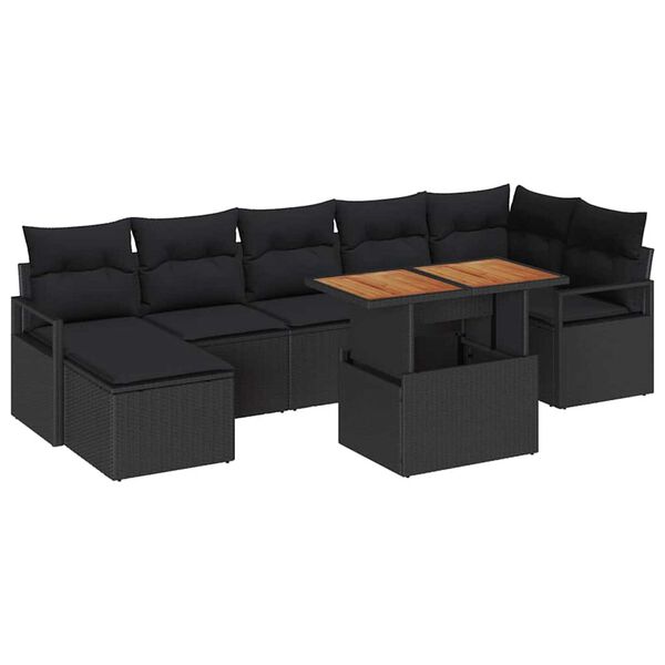 vidaXL Gar&eth;s&oacute;fa sett me&eth; geymslu 8 pcs Svartur Poly rattan
