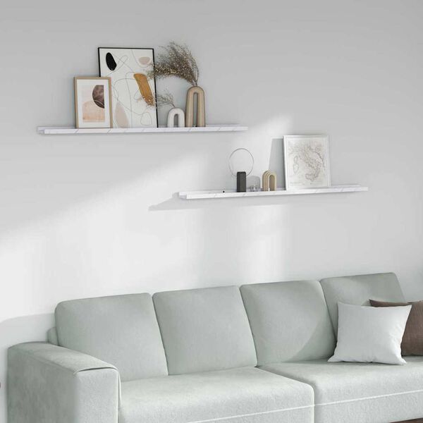 vidaXL Vegghylla 2 pcs Hv&iacute;tt marmara 115 x 9 x 3 cm Samsettur vi&eth;ur