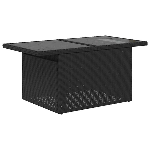 vidaXL 7 stykki gar&eth;s&oacute;fasett me&eth; p&uacute;&eth;um Black Poly Rattan Acacia