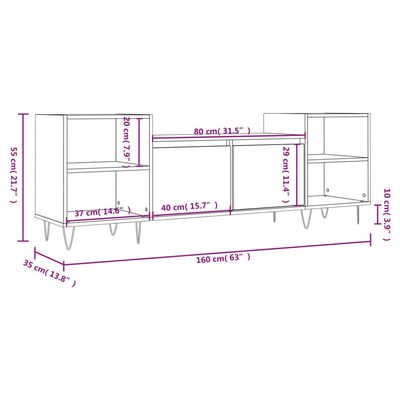 vidaXL Sjónvarpsskápur Grátt Sonoma 160x35x55 cm Samsettur Viður