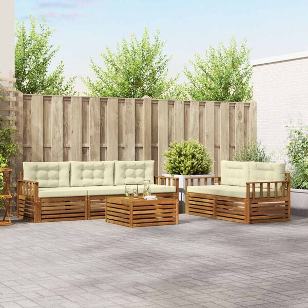 vidaXL &Uacute;ti s&oacute;fasett me&eth; p&uacute;&eth;i 6 pcs N&aacute;tt&uacute;rulegt og Krem