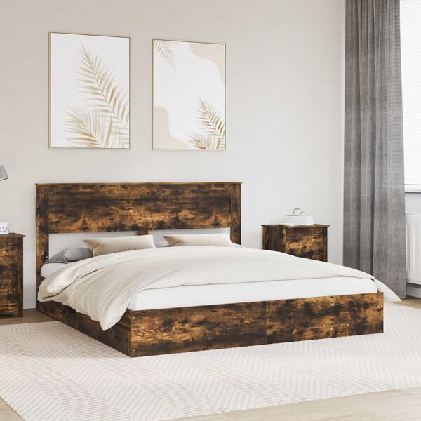 vidaXL Geymslu R&uacute;m me&eth; h&ouml;fu&eth;gafl Rau&eth;-eik 180 x 200 cm Samsettur vi&eth;ur