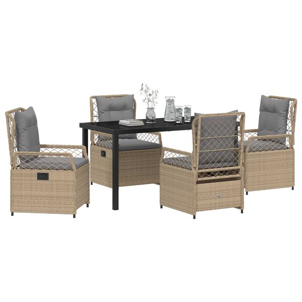 vidaXL Gar&eth;ur bor&eth;sett 5 pcs Beige og lj&oacute;sgr&aacute;r p&oacute;l&yacute;rattan