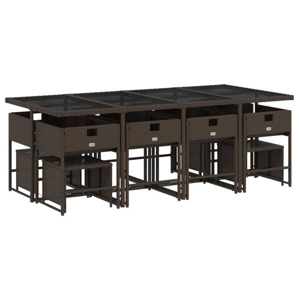 vidaXL 13 Stk. Gar&eth;bor&eth;stofusett me&eth; S&aelig;tisp&uacute;&eth;um Br&uacute;nt P&oacute;l&yacute;rattan