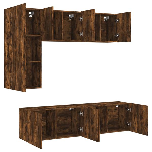 vidaXL 5 hluta Veggfestar Sjónvarpseiningar Reyklituð Eik