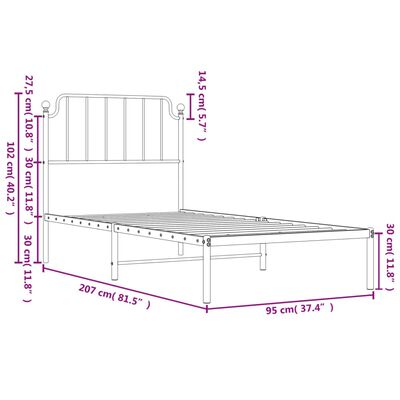 vidaXL Rúmgrind úr Málmi með Höfuðgafli Hvítur 90x200 cm