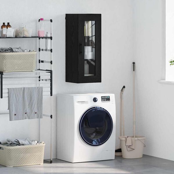 vidaXL Veggsk&aacute;pur Svartur Eik 34,5 x 34 x 90 cm