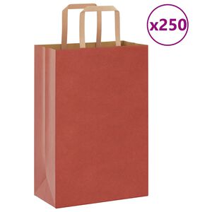 vidaXL Pappírspokar 250 stk með Handföngum Rauðir 21x11x31 cm