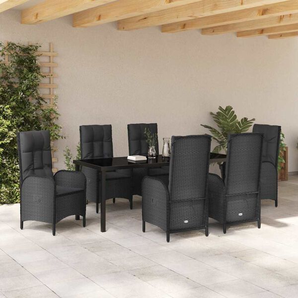 vidaXL Gar&eth;ur bor&eth;sett me&eth; p&uacute;&eth;i 7 pcs Svartur p&oacute;l&yacute;rattan
