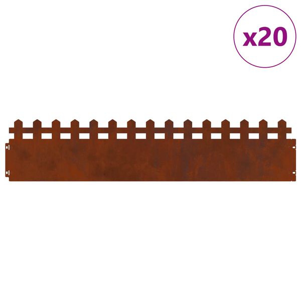 vidaXL Grasskantur 20 pcs Rusty 103 x 0,05 x 22 cm Ve&eth;ra&eth; st&aacute;l