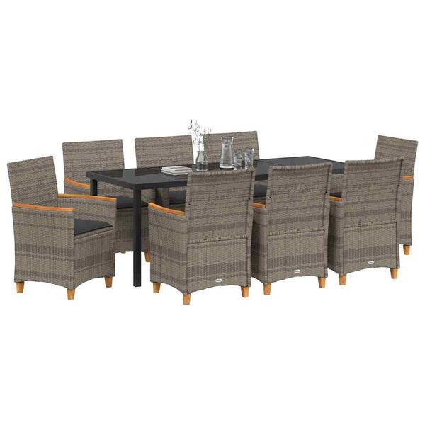 vidaXL Gar&eth;ur bor&eth;sett 9 pcs Gr&aacute;r p&oacute;l&yacute;rattan