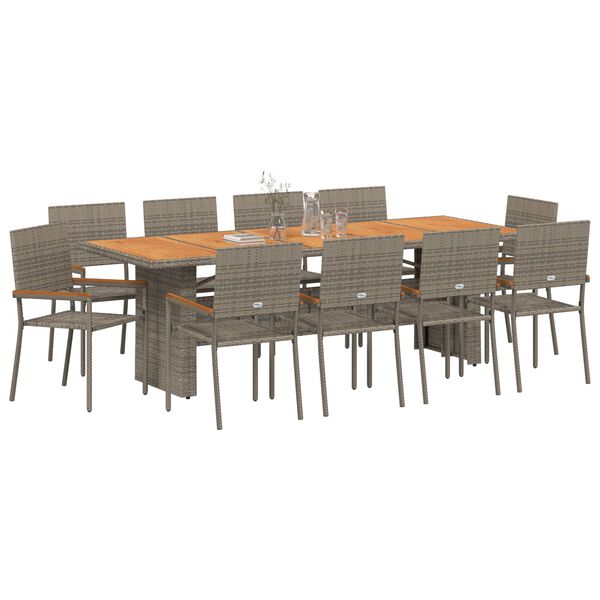 vidaXL Gar&eth;ur bor&eth;sett 11 pcs Gr&aacute;r Poly rattan