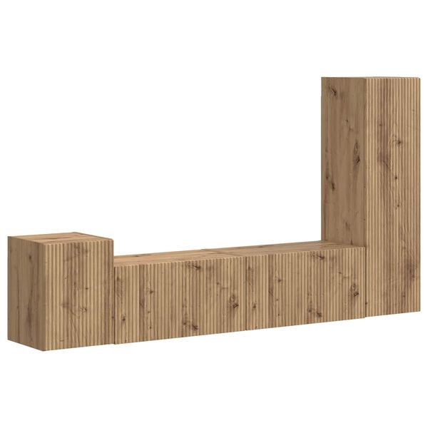 vidaXL Sj&oacute;nvarpssk&aacute;pasett Vegghengt 4 pcs Artisan Eik Samsettur vi&eth;ur