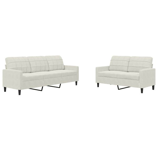 vidaXL 2 Parta Sófasett með Sessum Rjómaefni Flauel