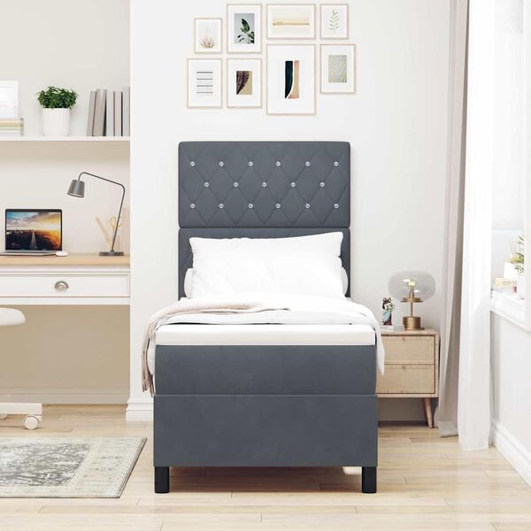 vidaXL LED Box Spring R&uacute;m me&eth; d&yacute;nu D&ouml;kk gr&aacute; 80 x 200 cm d&uacute;kur