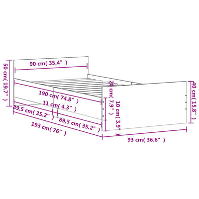 vidaXL Rúmgrind Svartur 90x190 cm Samsettur Viður