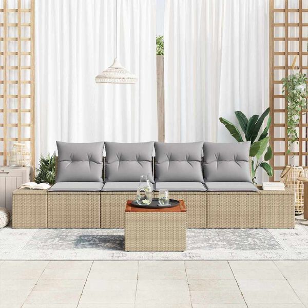 vidaXL Gar&eth;s&oacute;fa sett me&eth; p&uacute;&eth;i 5 pcs Drapplita&eth;ur Poly rattan