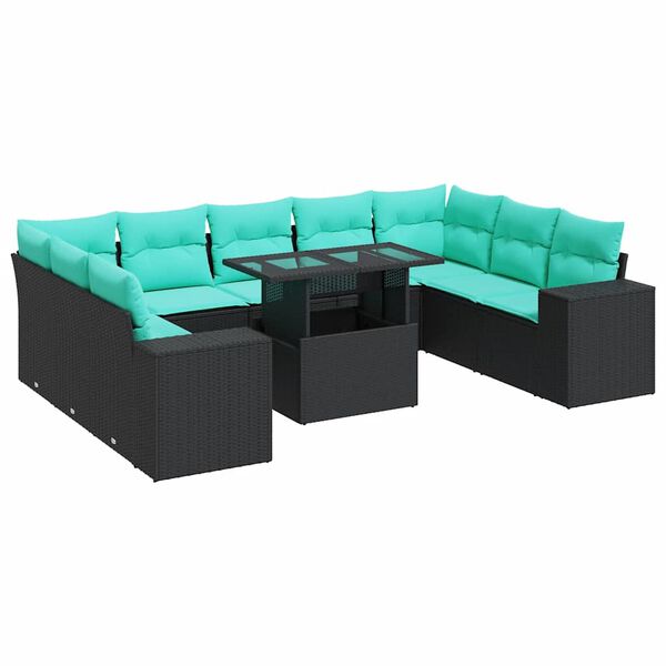 vidaXL 10 bita gar&eth;s&oacute;fasett me&eth; p&uacute;&eth;um Black Poly Rattan Acacia