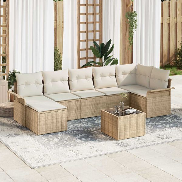 vidaXL Garðsófa sett með púði 8 pcs Drapplitaður Poly rattan