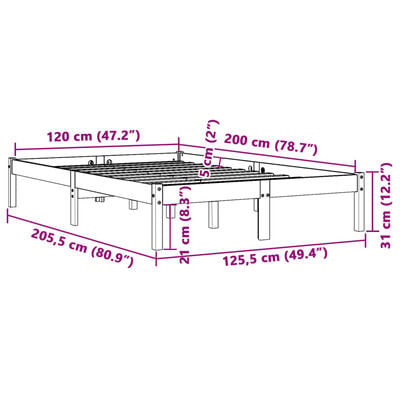 vidaXL Rúmgrind án Dýnu Vaxbrún 120x200 cm Gegnheil Fura