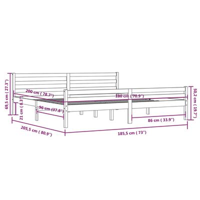 vidaXL Rúmgrind Gegnheill Viður 180x200 cm Super King