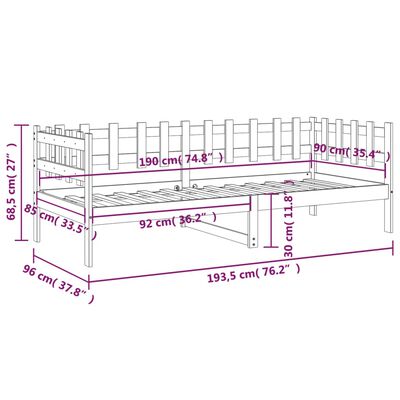 vidaXL Svefnsófi án Dýnu Svart 90x190 cm Gegnheil Fura