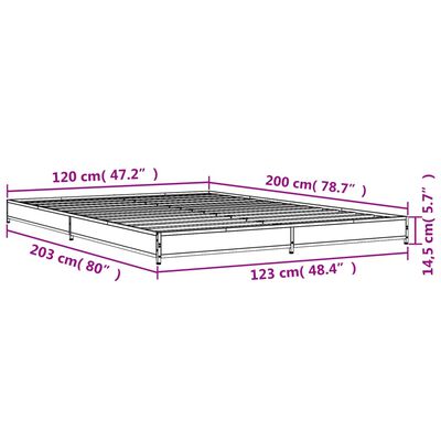 vidaXL Rúmgrind án Dýnu Reyktóna Eikarlitur 120x200 cm