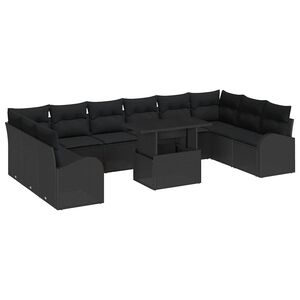 vidaXL Gar&eth;s&oacute;fa sett me&eth; p&uacute;&eth;i me&eth; geymslu 11 pcs Svartur Poly rattan