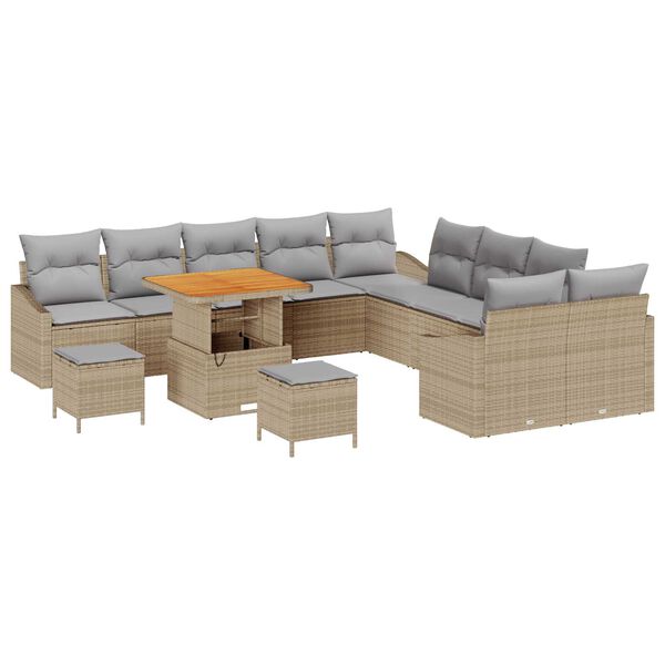 vidaXL Gar&eth;s&oacute;fa sett me&eth; p&uacute;&eth;i 13 pcs Drapplita&eth;ur p&oacute;l&yacute;rattan