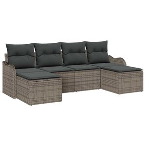 vidaXL Gar&eth;s&oacute;fa sett me&eth; p&uacute;&eth;i 6 pcs Gr&aacute;r Poly rattan