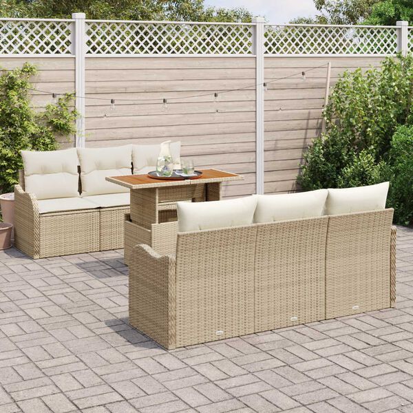 vidaXL Gar&eth;s&oacute;fa sett me&eth; geymslu 7 pcs Drapplita&eth;ur Poly rattan